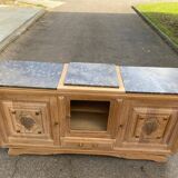 Renovated art deco sideboard in solid raw oak and gray marble 186cm