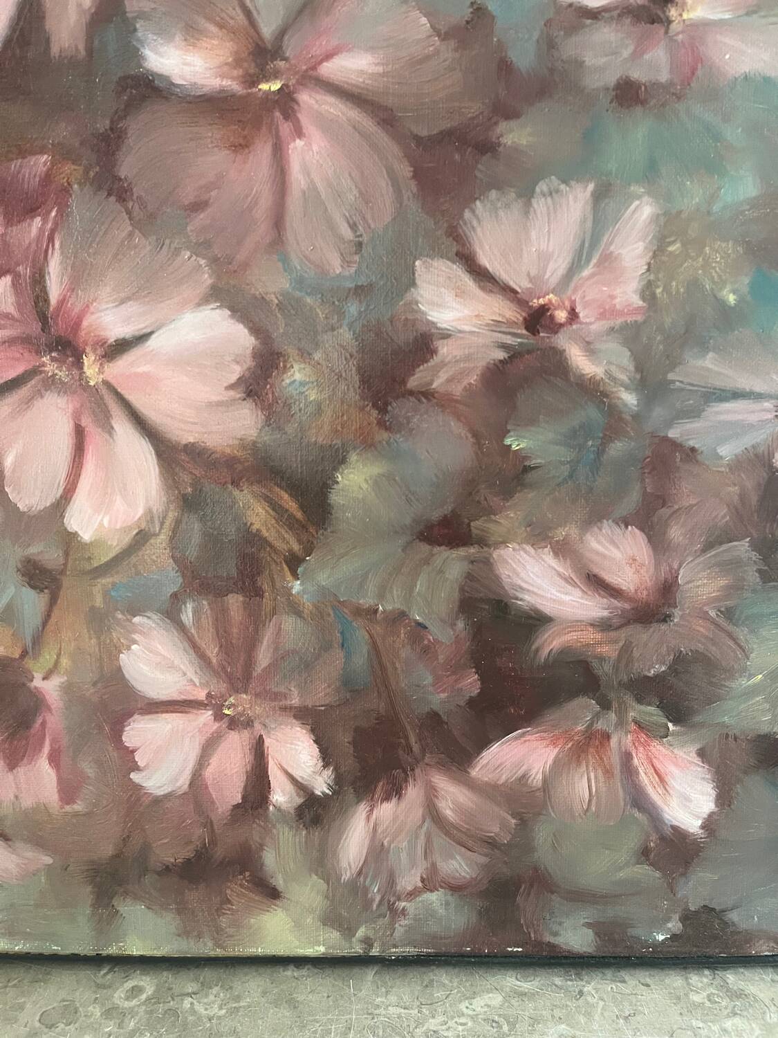 Flowers, oil on canvas signed by Nicole de Fourmantel, 1997