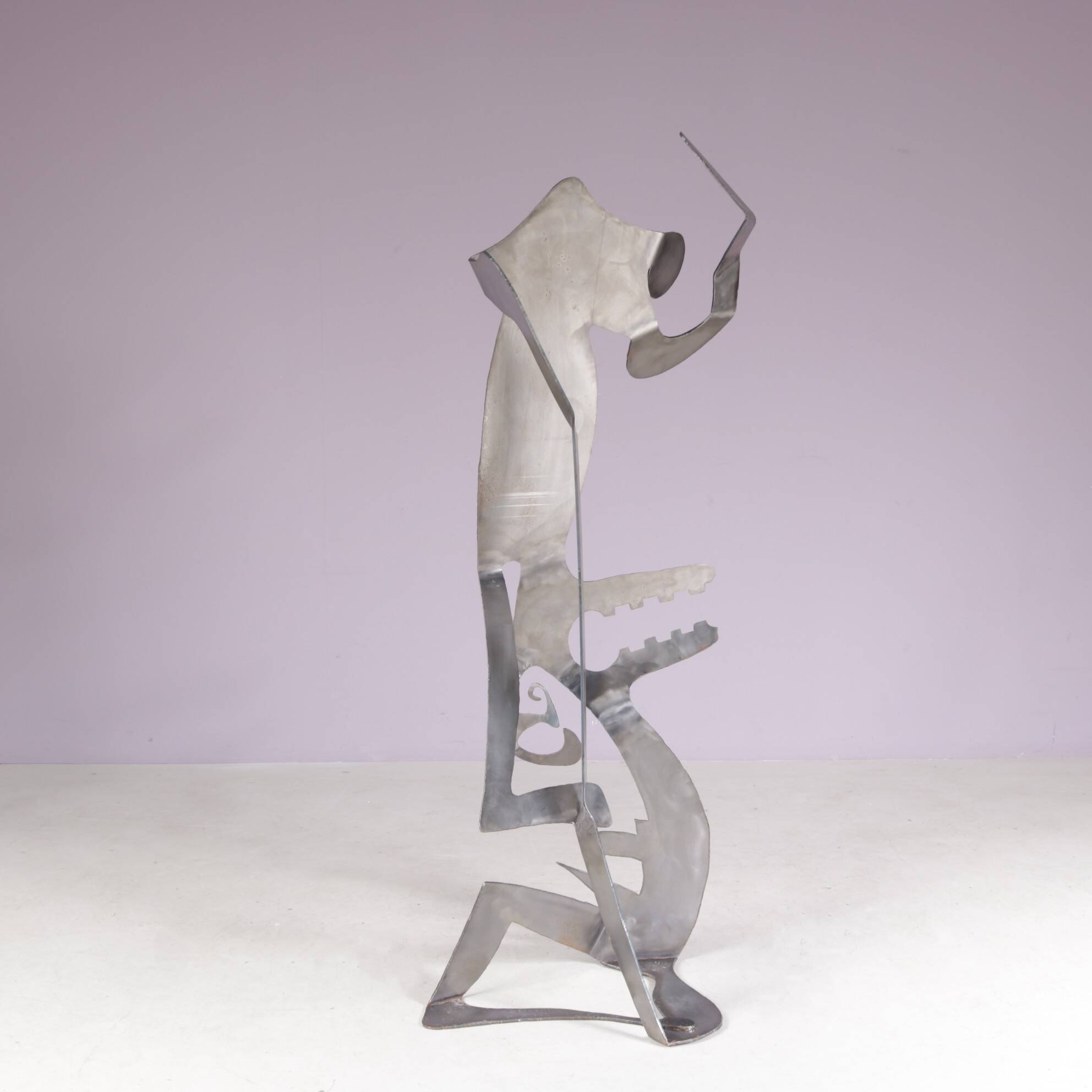 1990s abstract metal sculpture named: mensch mit mensch Guido Hafner German