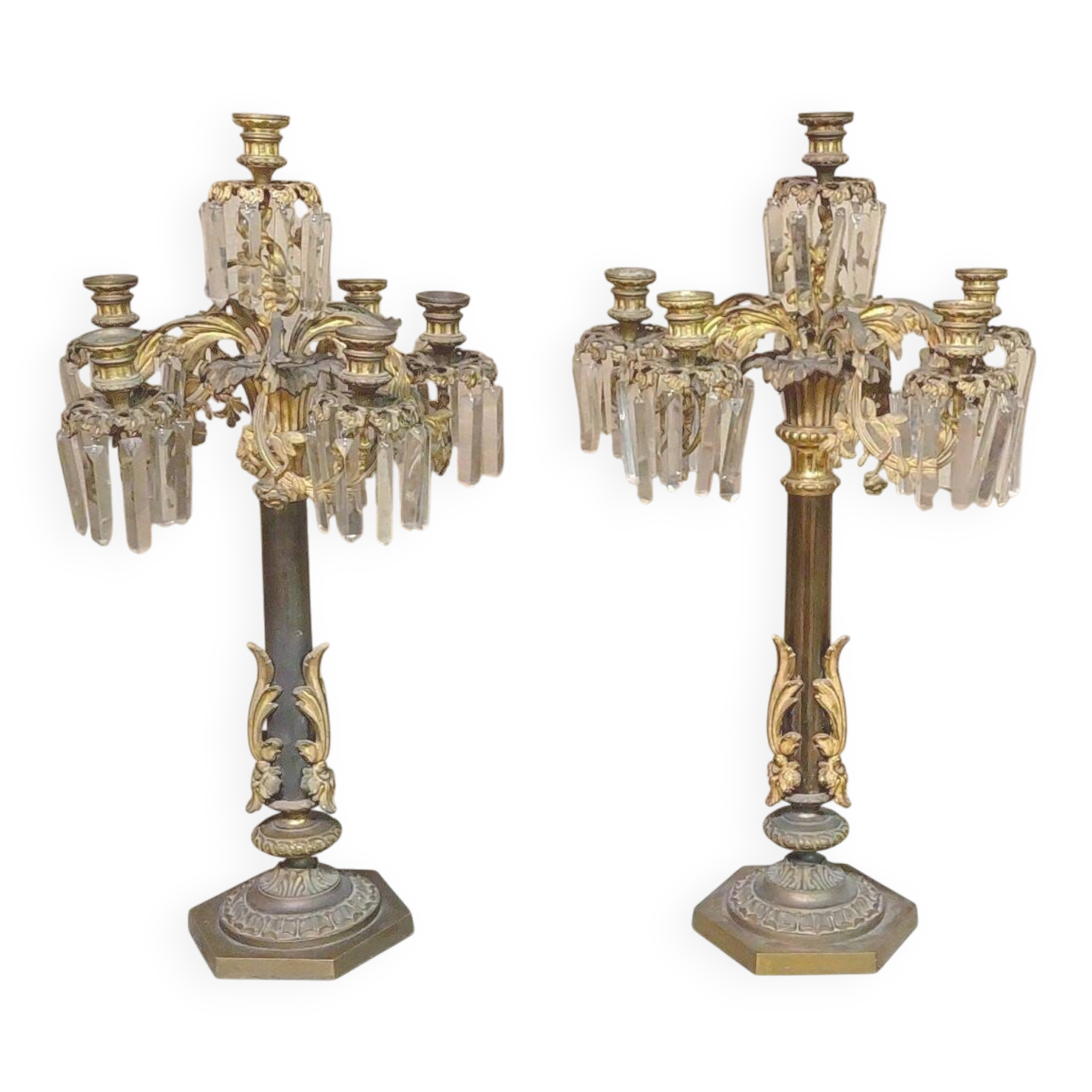 Pair of Important Large Candle Holders with Six Lights in Bronze h.73 cm