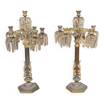 Pair of Important Large Candle Holders with Six Lights in Bronze h.73 cm