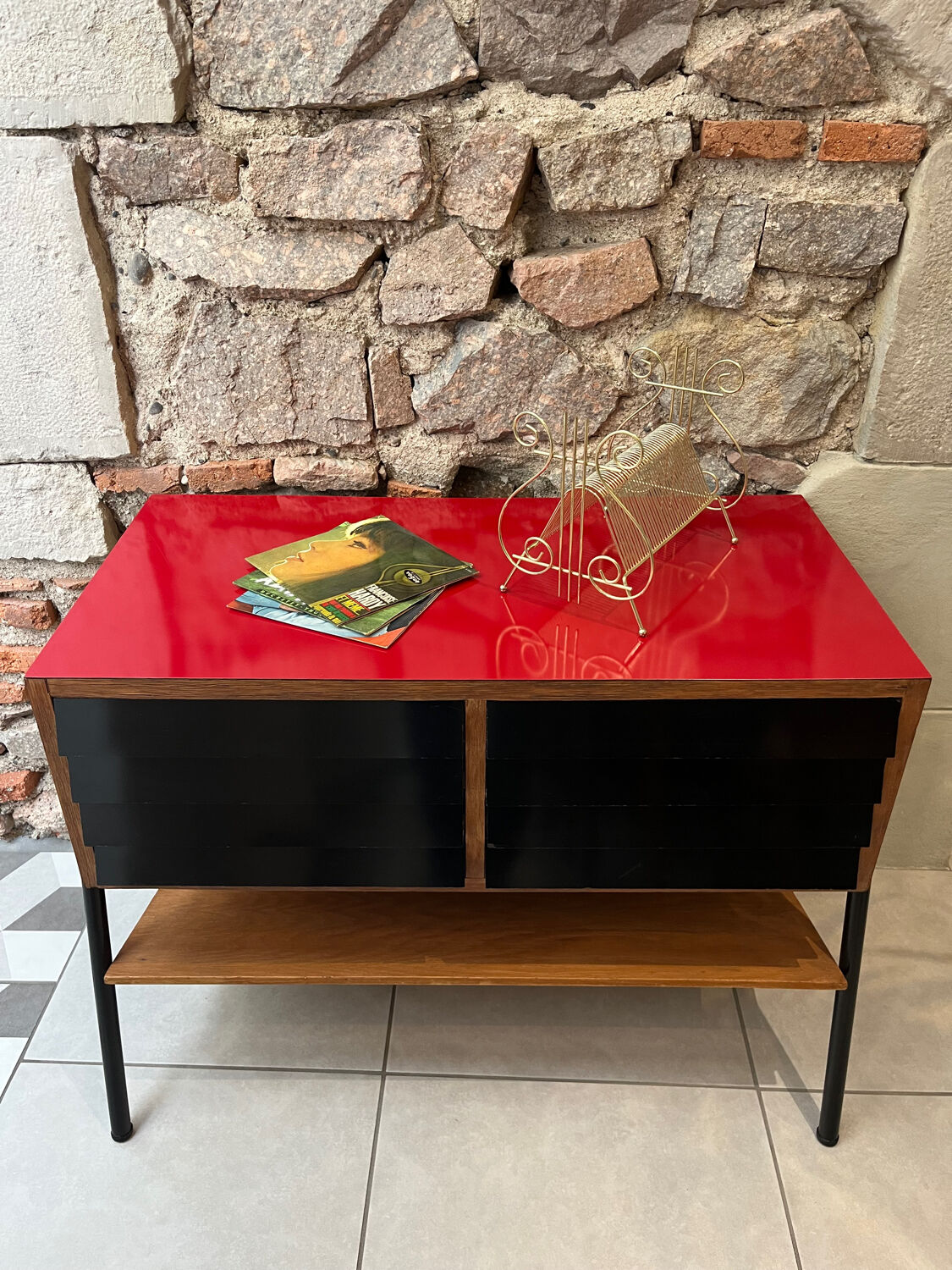 Vinyl storage furniture Manufrance from the 1960s