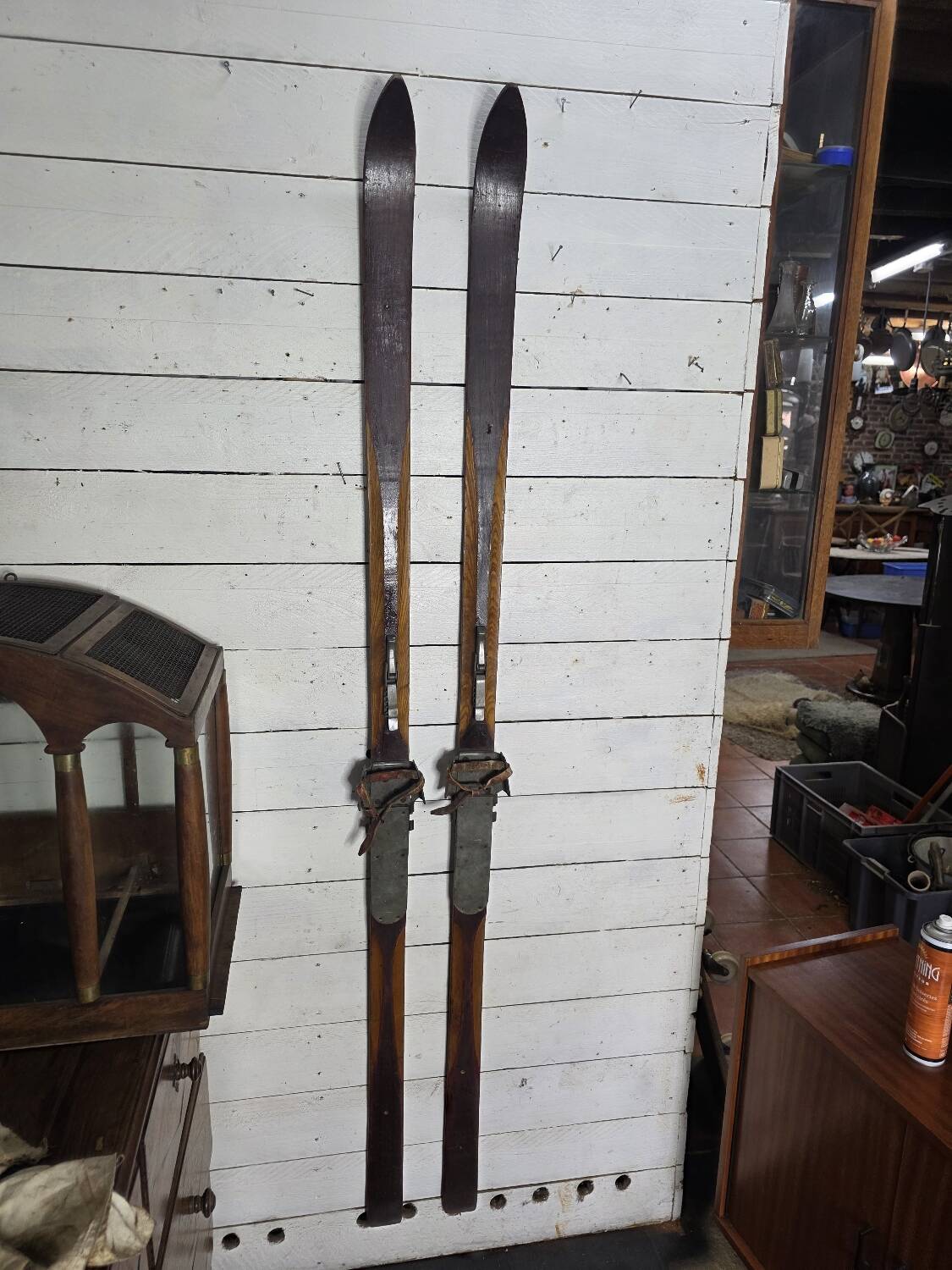Pair of wooden skis from the 1940s