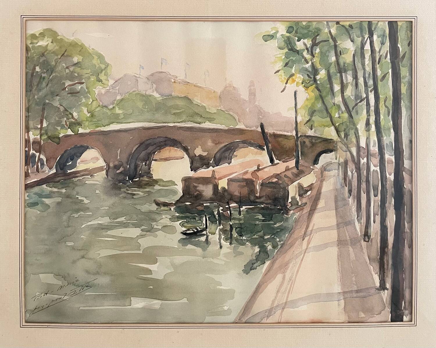 Old watercolor, the Pont Marie Paris