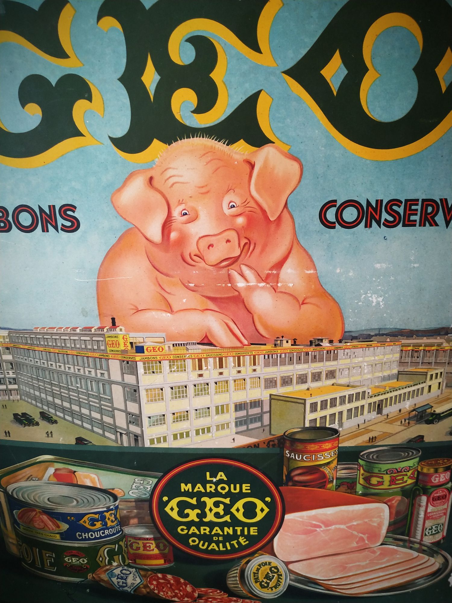 Affiche publicitaire conserverie - charcuterie Géo