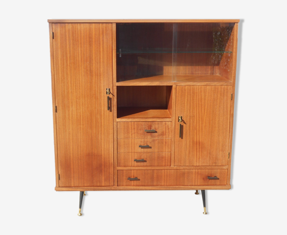 Meuble de rangement, avec vitrine, en teck