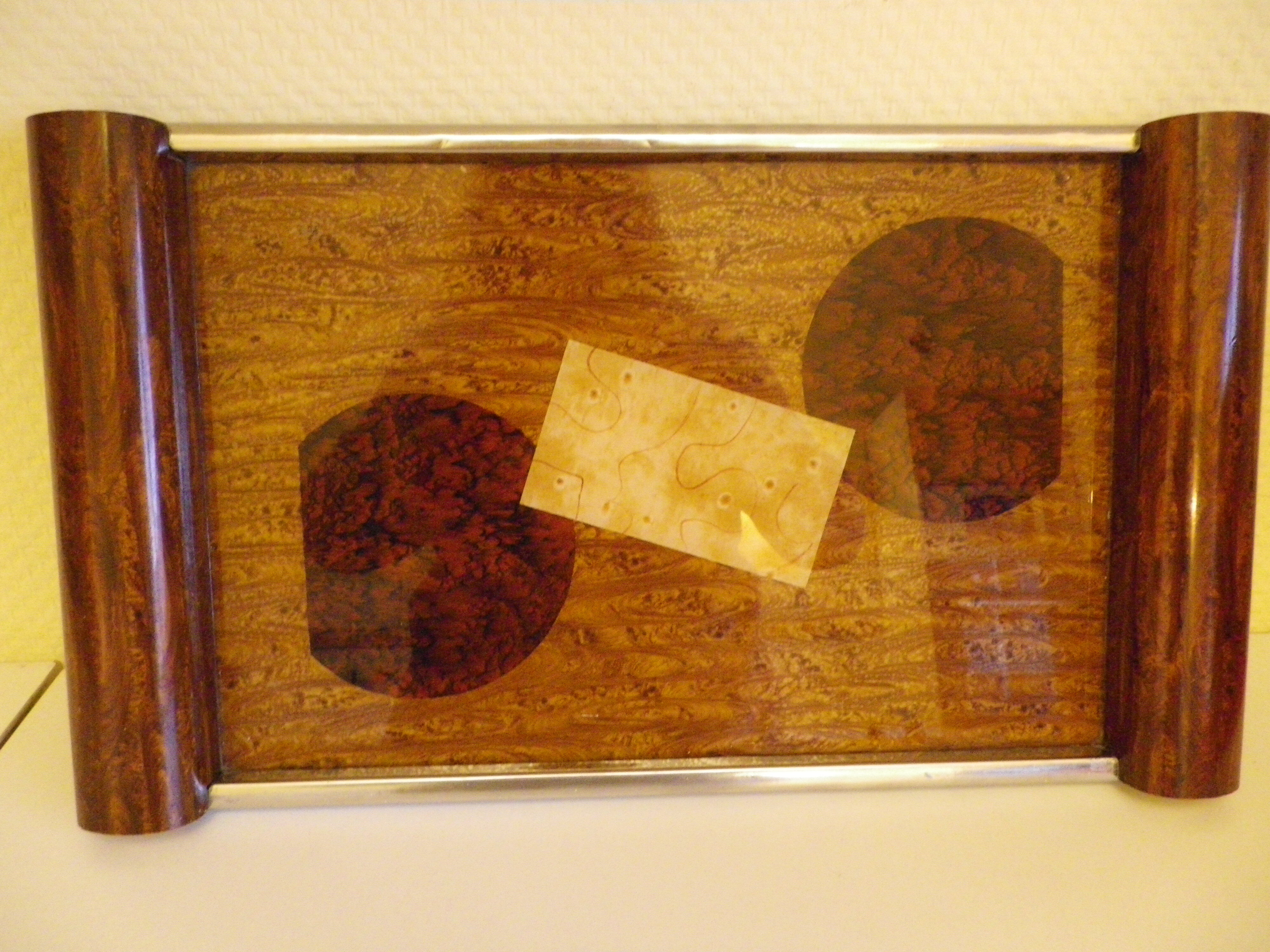 Plateau, serving - Wood, glass, metal - about 1940