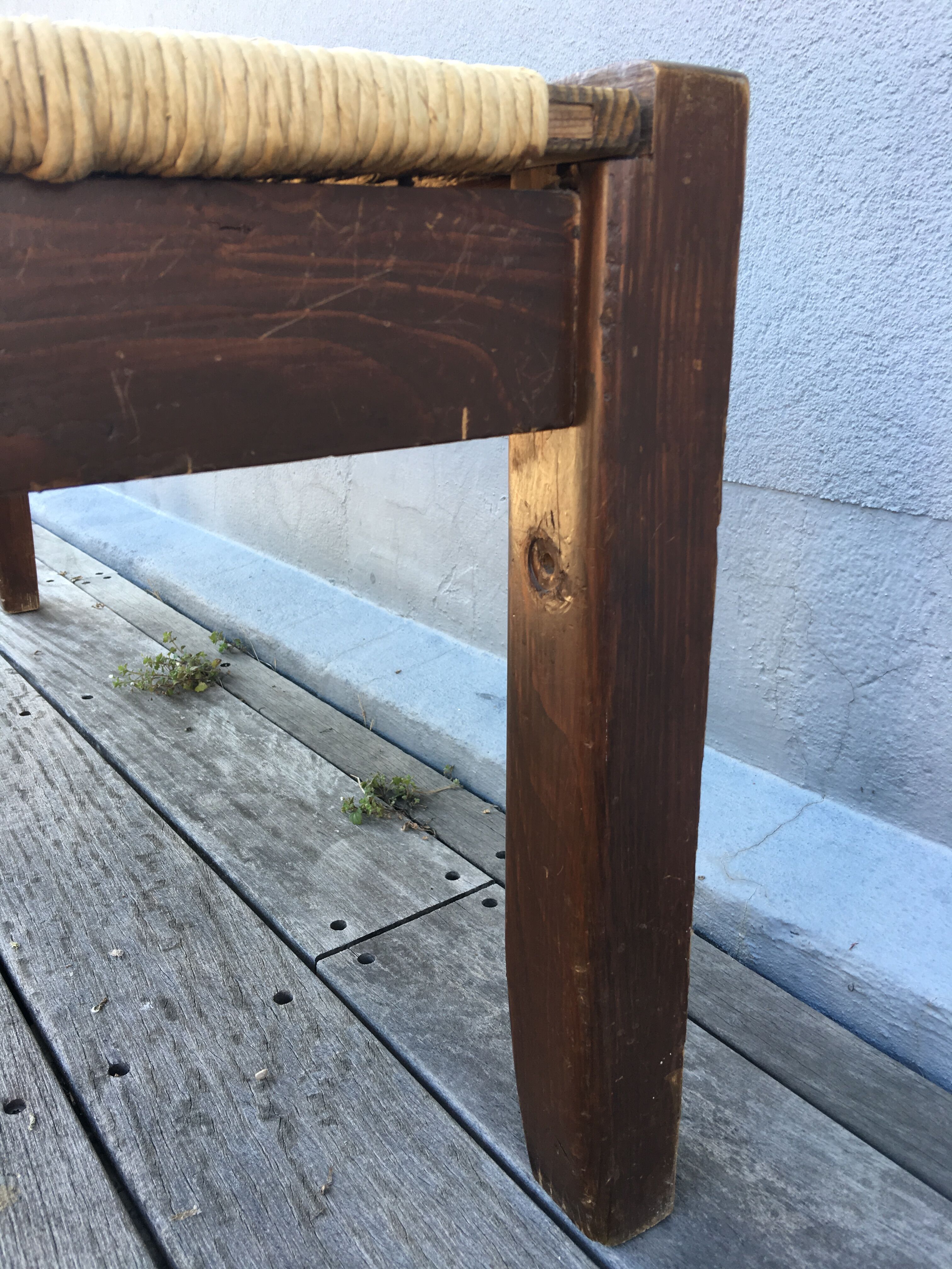 Vintage wooden and straw bench