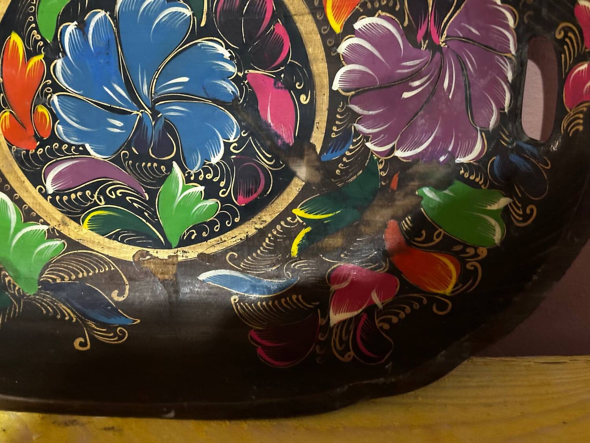 Mid-century hand-painted floral decorative tray / catchall 49 cm / 33 cm