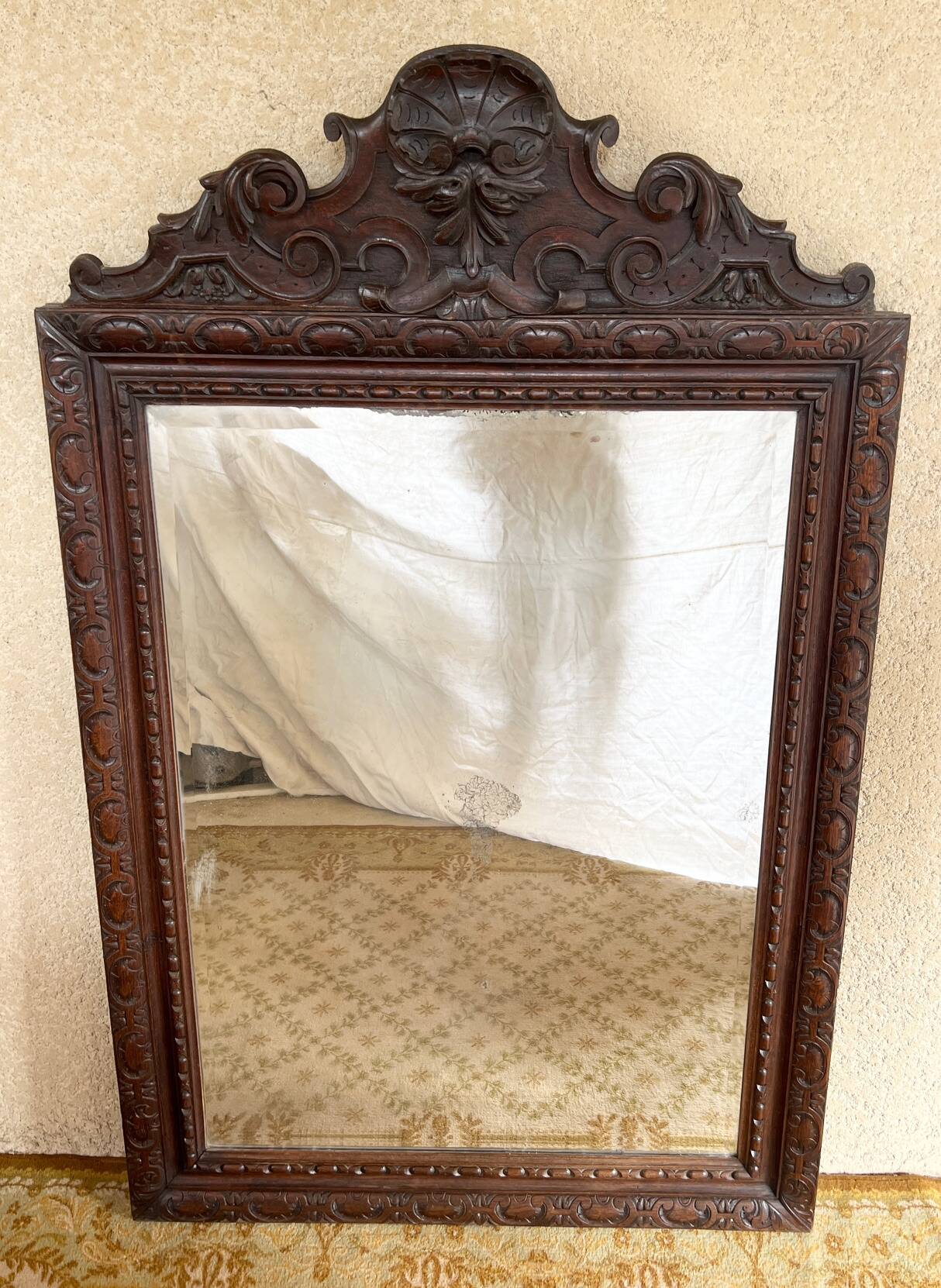 19th century carved solid oak mirror