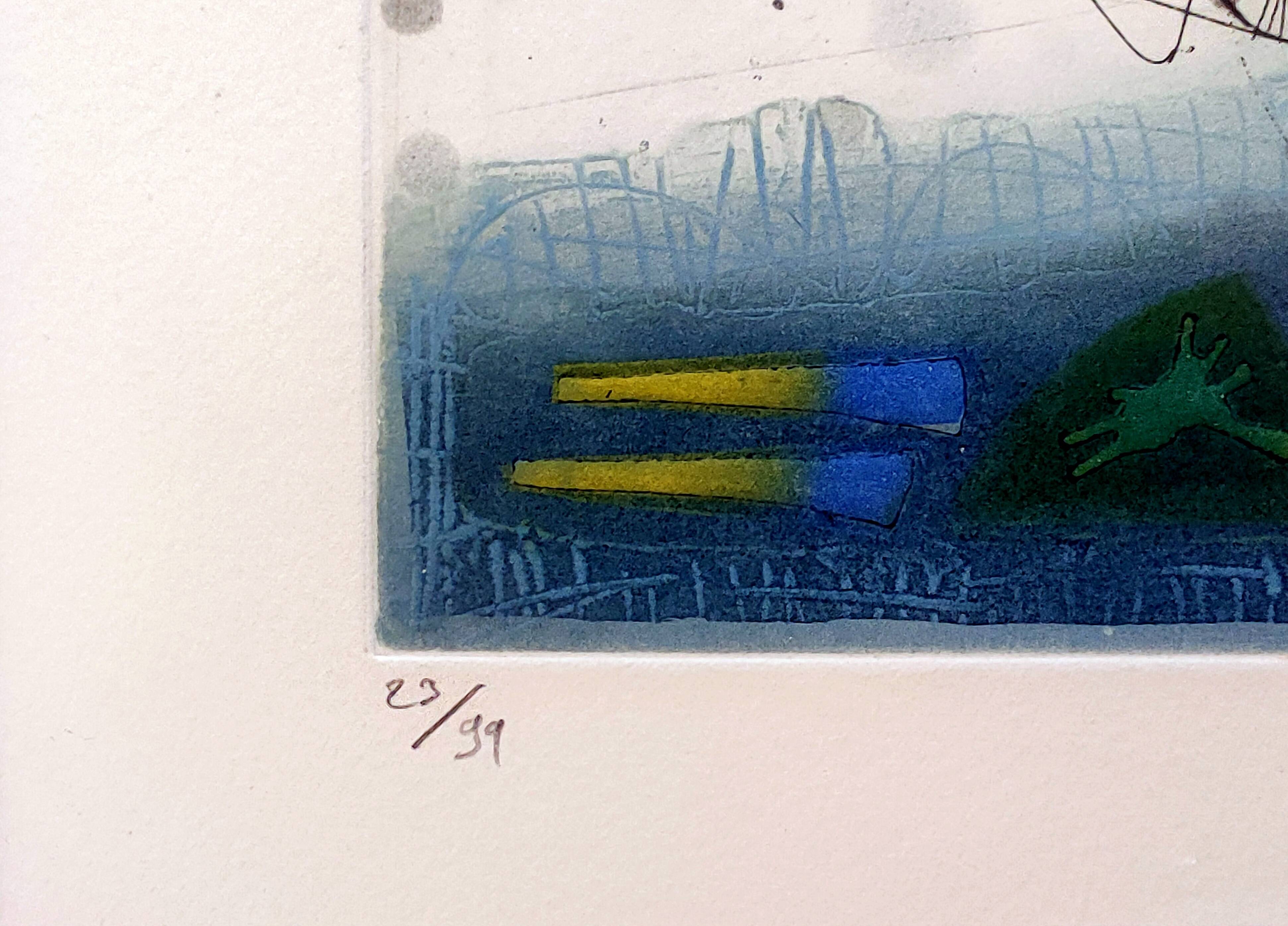 Tableau georges dussau (1947) - gravure 6/99 sur papier gaufré, «vibration»