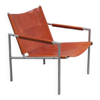 Cognac leather 'SZ02' lounge chair by Martin Visser for 't Spectrum, 1960