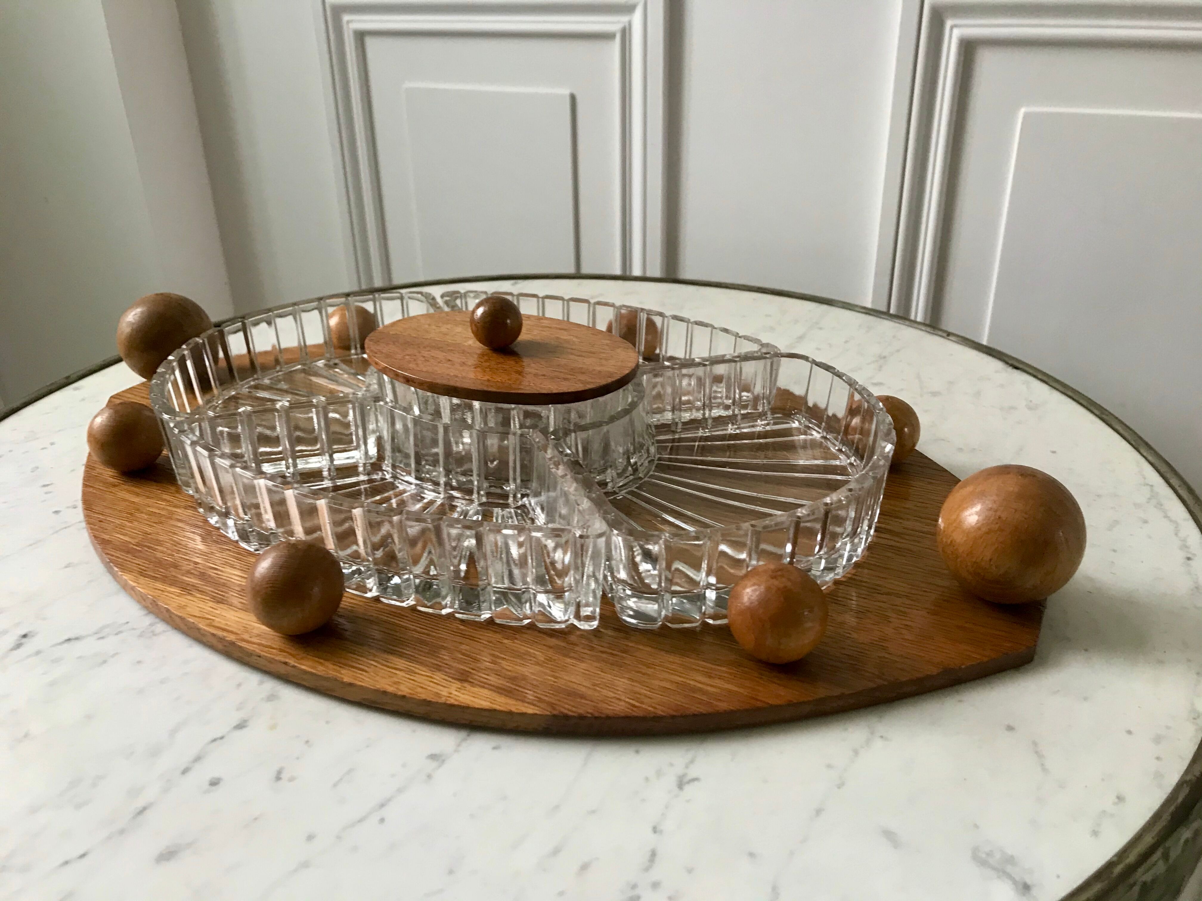 Wooden top and art deco glass 30s