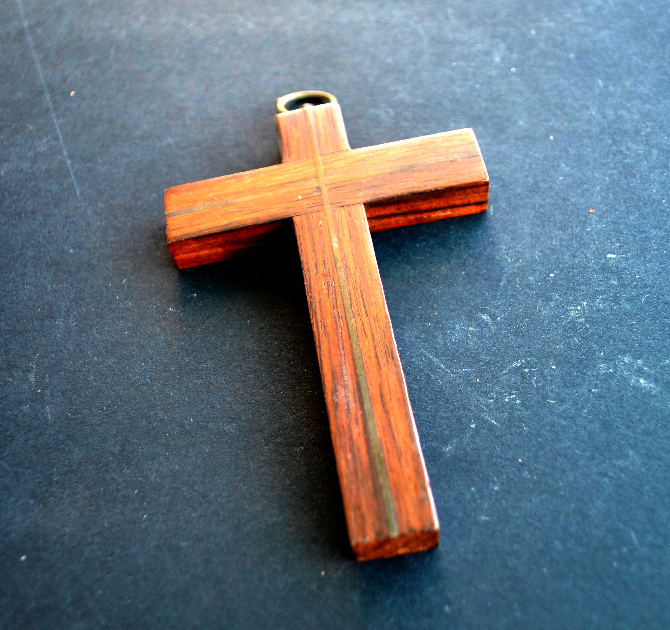 Vintage Crucifix Cross in Macassar Ebony Wood and Brass