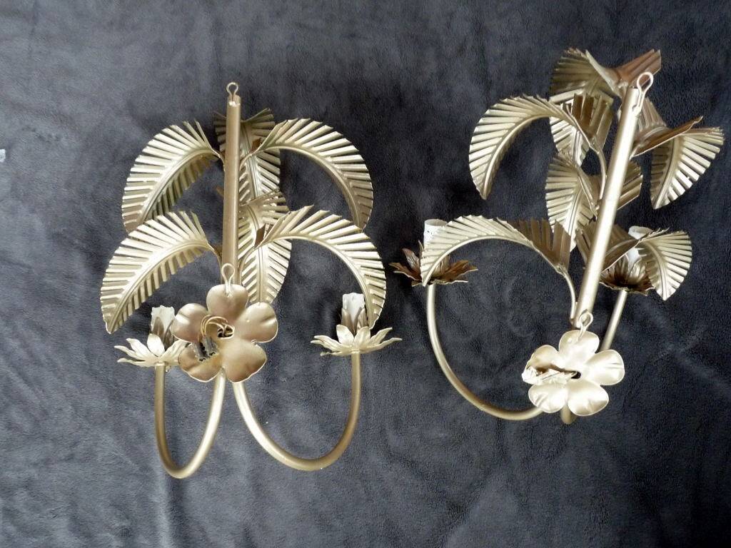 Pair of 20th Century Wall Sconces Exotic Palm Tree Hollywood Regency Sand