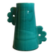 Handmade ceramic abstract vase with large handles and turquoise blue flowers