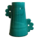 Handmade ceramic abstract vase with large handles and turquoise blue flowers