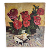 Oil on panel still life with flowers by A. Le Cudennec 1955