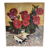 Oil on panel still life with flowers by A. Le Cudennec 1955