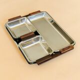 Service of Scandinavian dishes in stainless steel and teak 1970