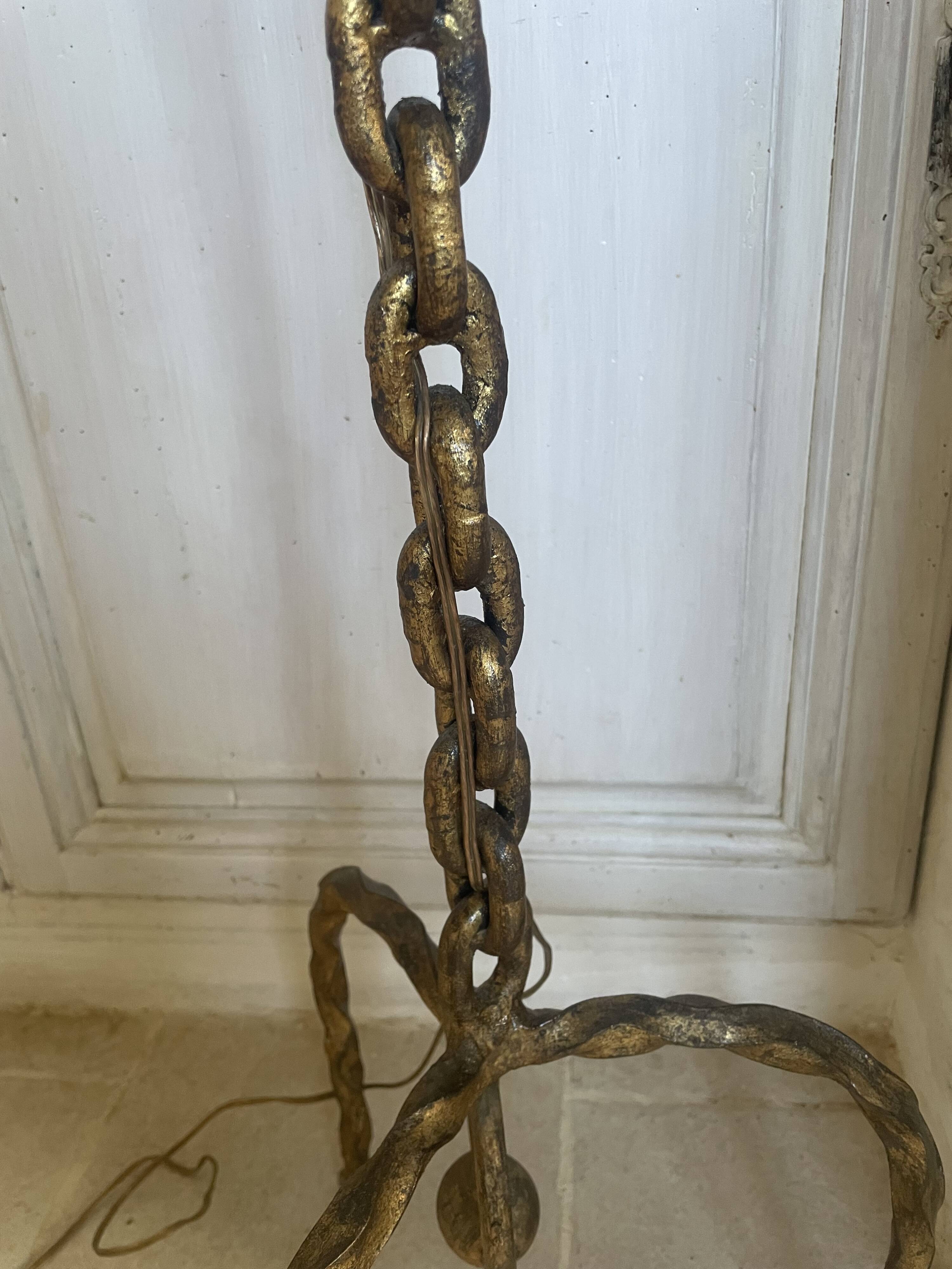 Brutalist floor lamp with chain links