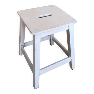 Vintage white wood milking stool