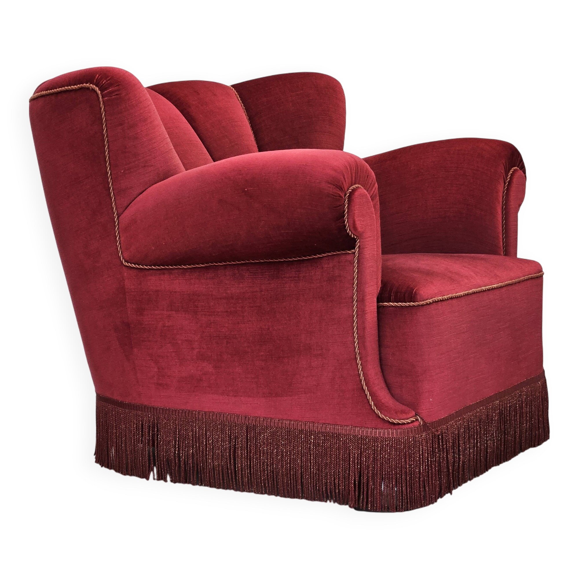 1960s, Danish relax armchair, original condition, red furniture velour.