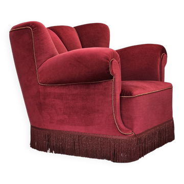 1960s, Danish relax armchair, original condition, red furniture velour.