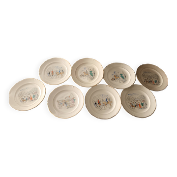 Assiettes à dessert "Longchamp" – Ceranord St Amand – Décor Équestre