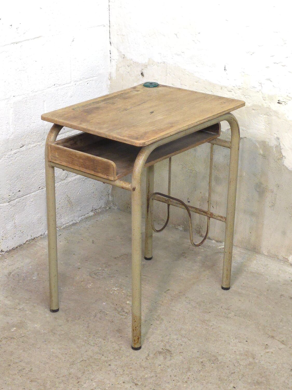 Simple school desk from 1960 with locker.