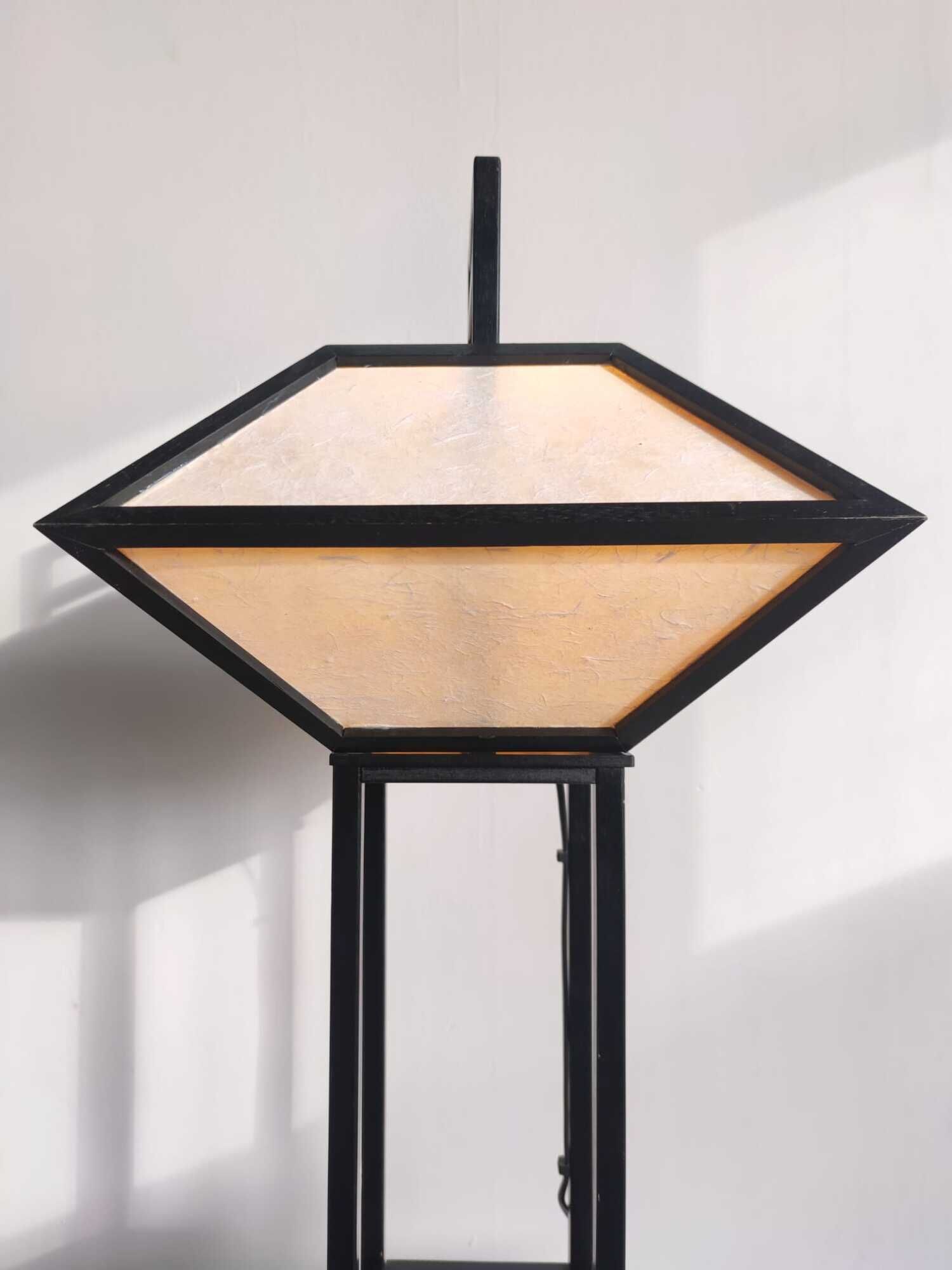 Japanese lamp in black lacquered wood and rice paper H:75cm