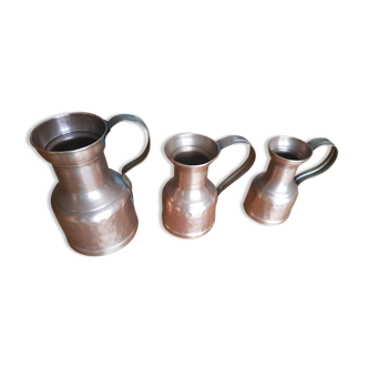 Lot of 3 old copper pitchers