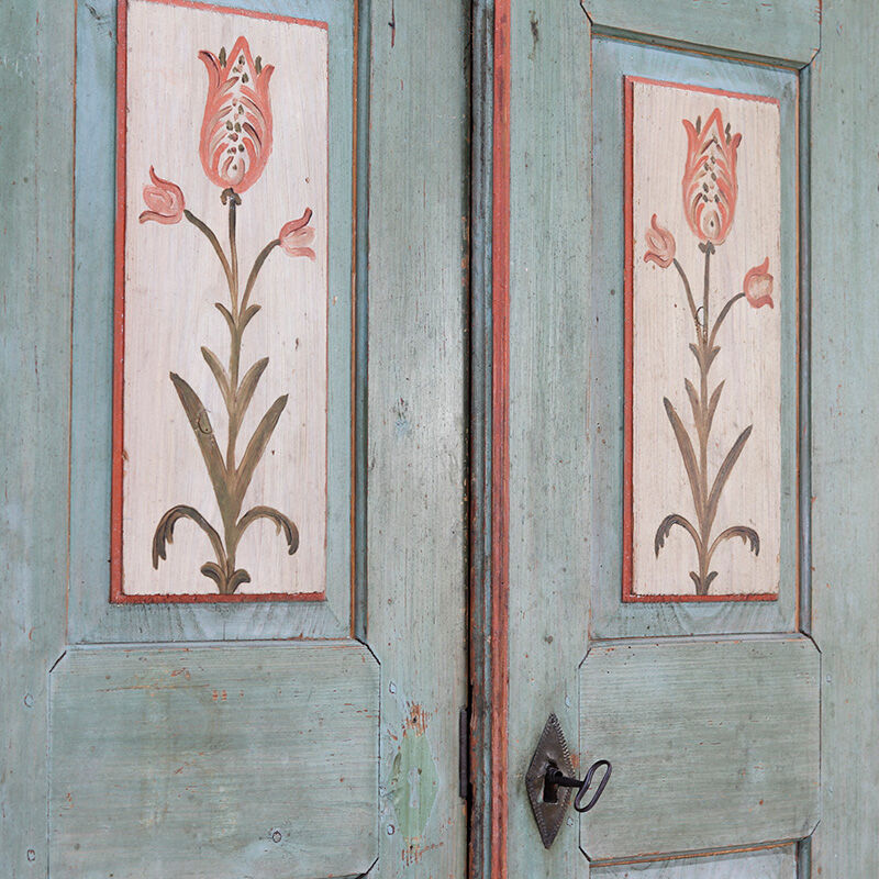 Rustic Weathered Farmhouse Folk Art Painted Bridal Cabinet