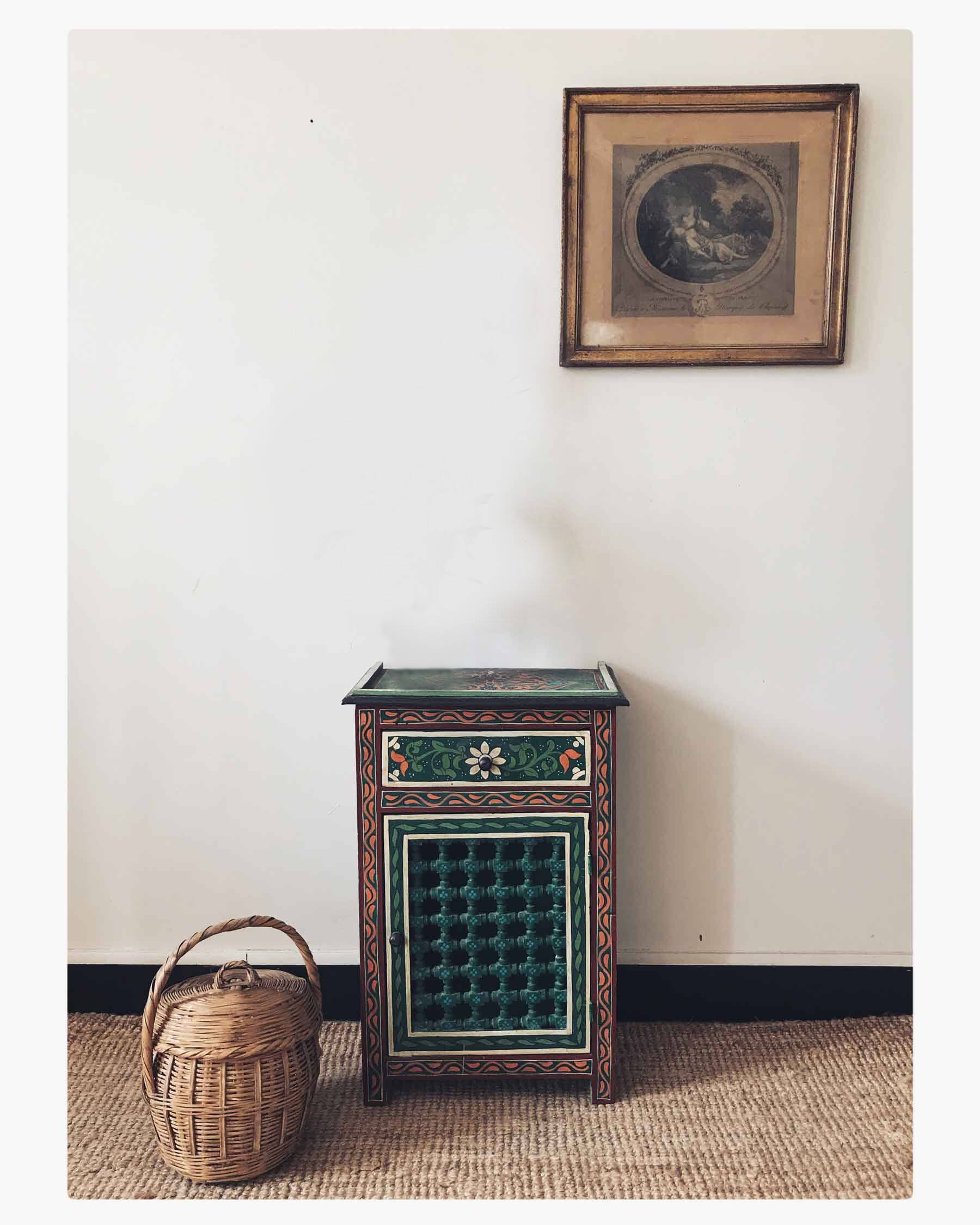 Hand painted wooden bedside table