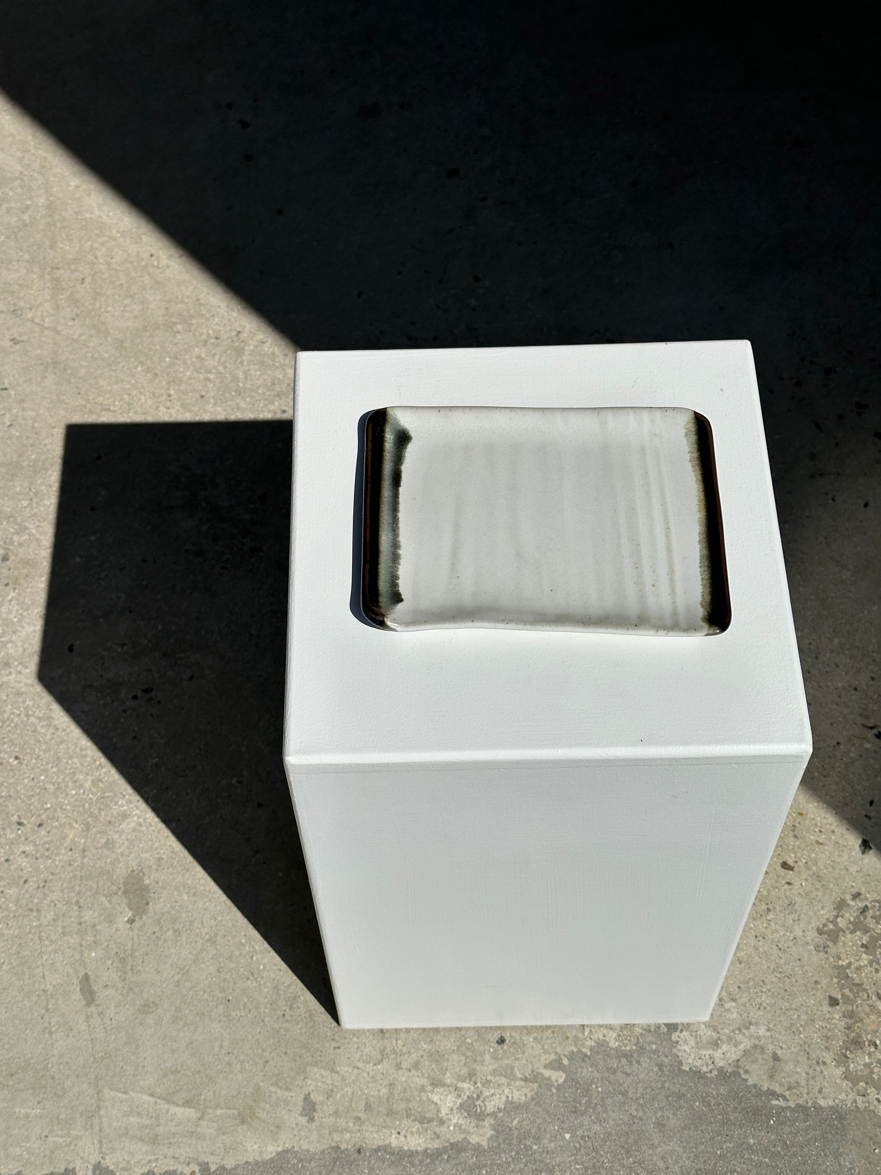 Trio of small rectangular serving dishes white and black Indonesian ceramic 21x16