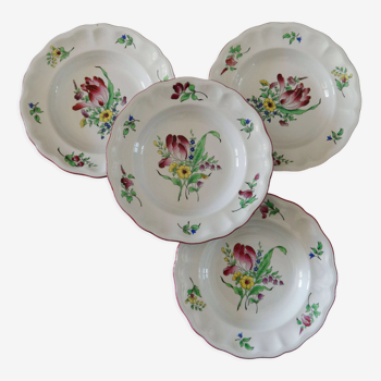 Lot 4 assiettes anciennes Lunéville Réverbère décor Tulipes