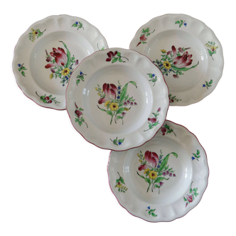 Lot 4 assiettes anciennes Lunéville Réverbère  décor Tulipes