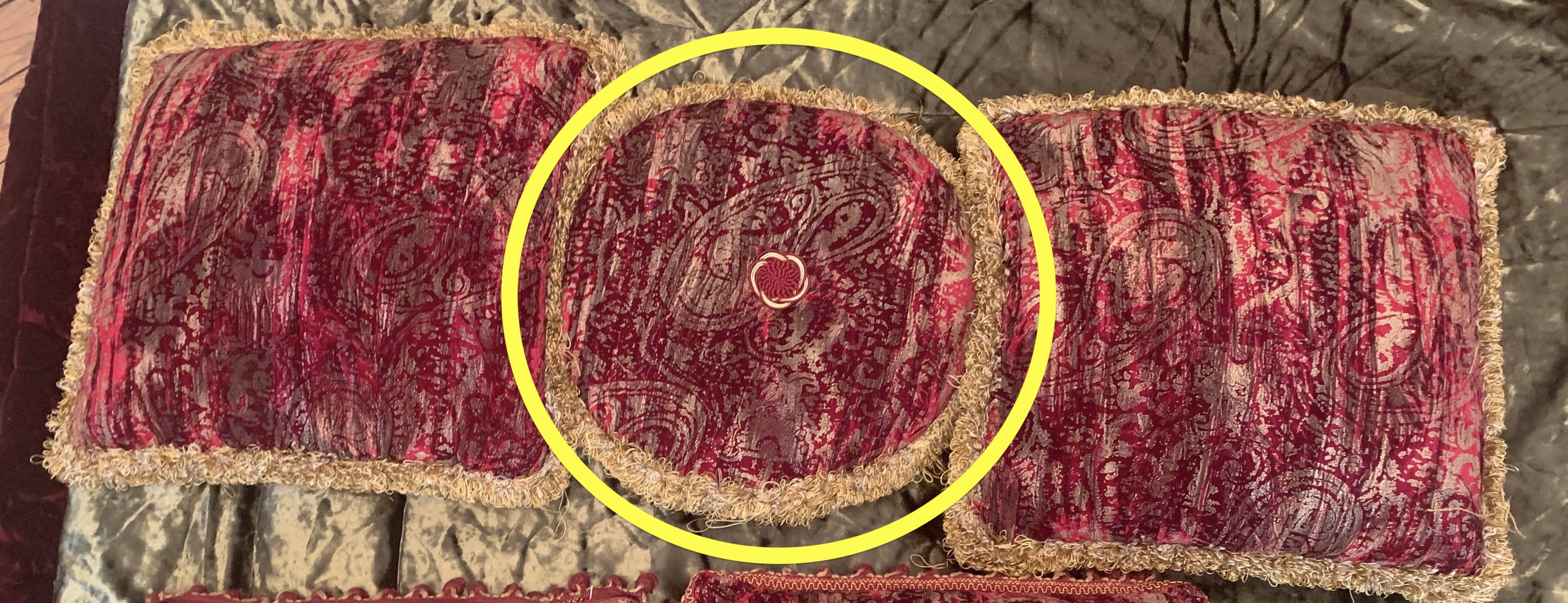 Round Velvet Cushion in Red and Gold