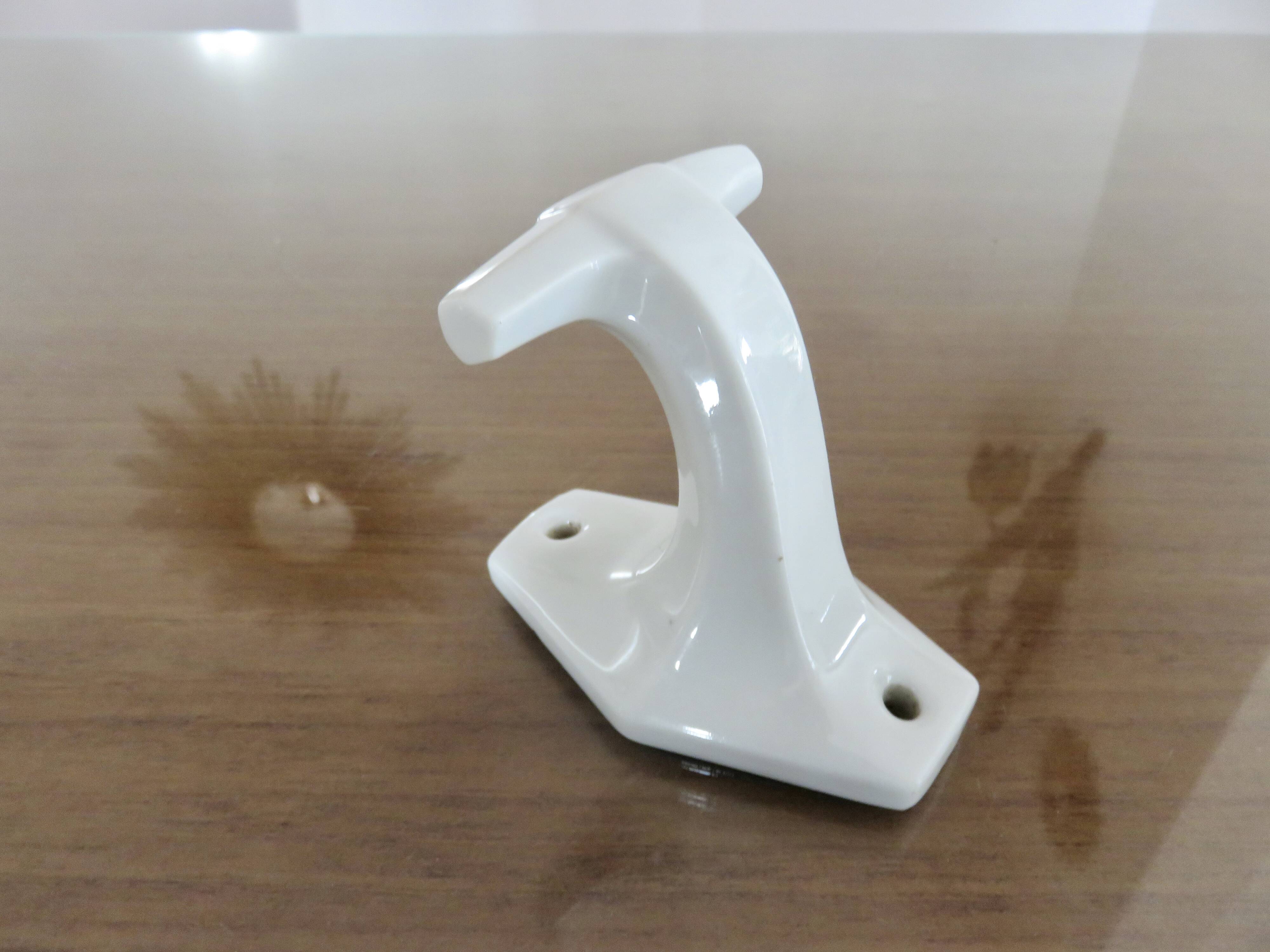 Pair of coat hooks, coat rack, in white porcelain, art deco 30s 40s