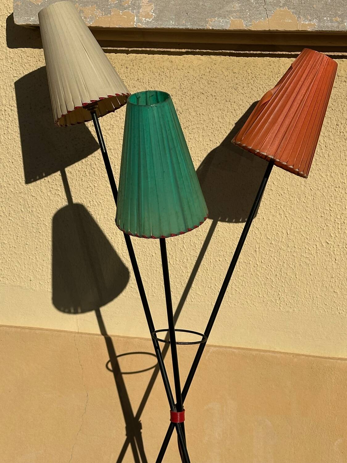 1950s metal tripod floor lamp, completely original