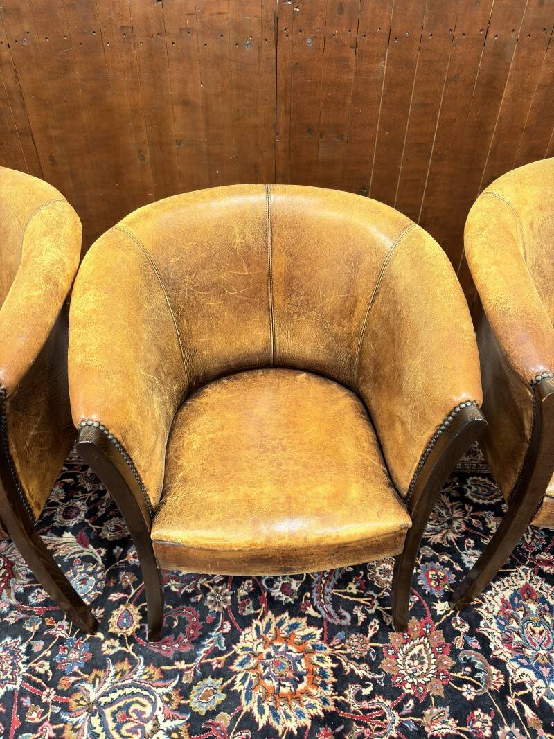 Set of Classic English Sheep Leather Chairs
