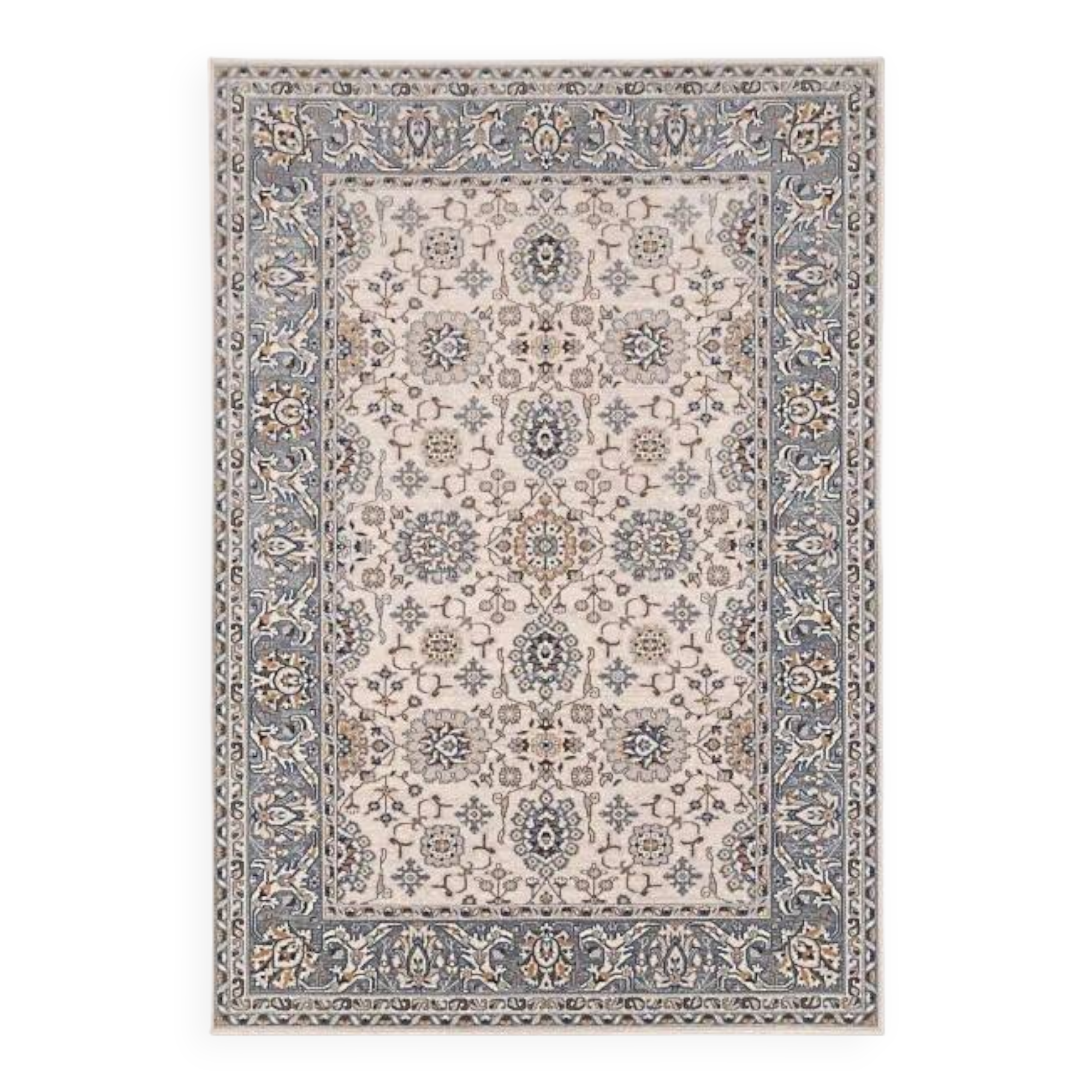 Tapis oriental gris bleu et beige classic en laine