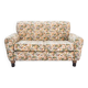 2-seater sofa, floral fabric, wooden structure, plastic and wooden legs, 1970