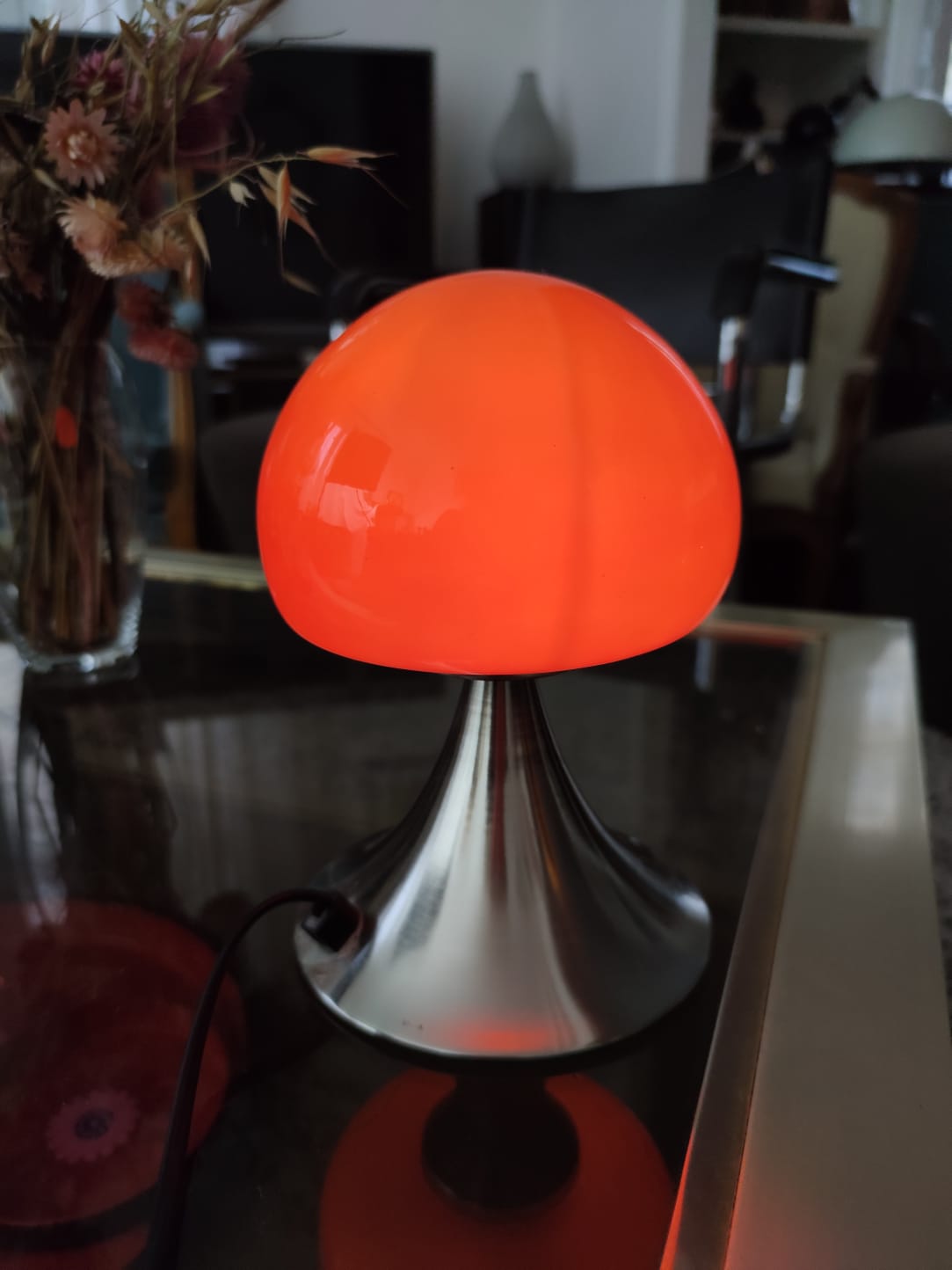 Small orange vintage mushroom lamp