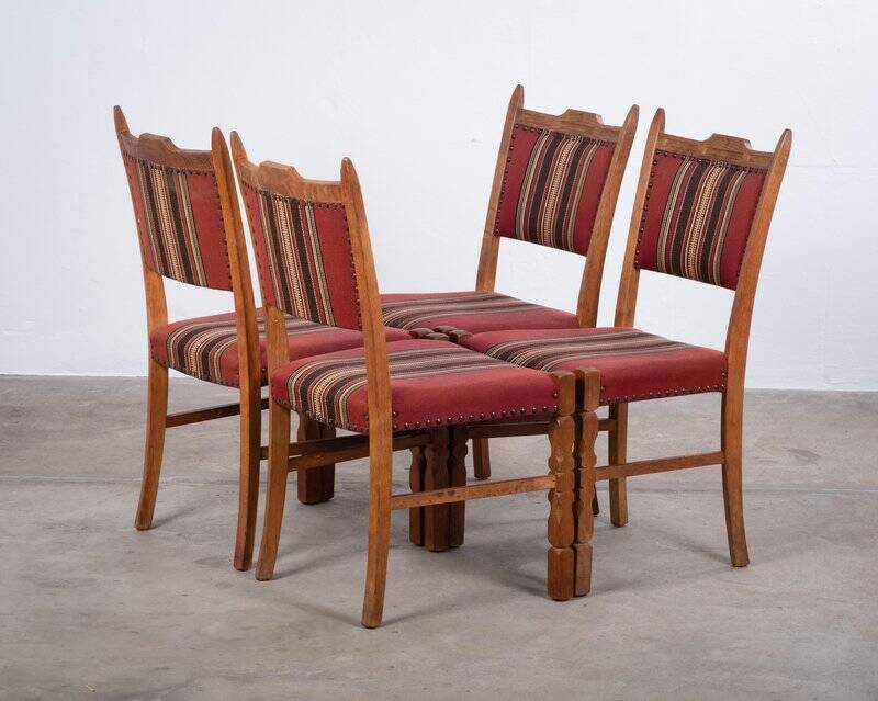 Brutalist Oak Dining Chairs by H. Kjærnulf, Denmark, 1960s, Set of 4