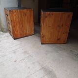 Pair of workshop furniture, solid wood, metal top 1930, 1950