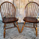 Pair of antique american windsor chairs, turned oak wood, vintage
