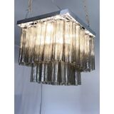 Contemporary Grey "Tronchi" in Venini Style Murano Glass Sputnik Squared Flush Mount