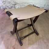 Colonial style leather armchair and ottoman