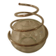 Round glass candle holder with silver-plated metal spiral.